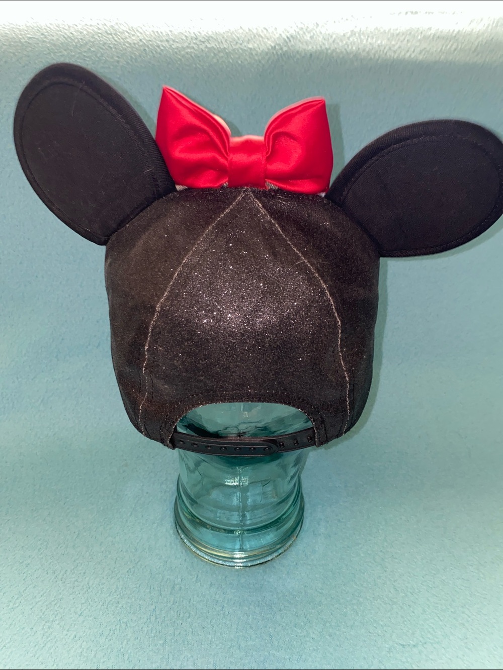 DISNEY Minnie Mouse 3D ball cap red bow ears embroidered glitter black size OSFA - Picture 3 of 12